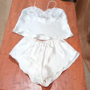 Vintage Victoria's Secret White Satin Camisole And Shorts Set